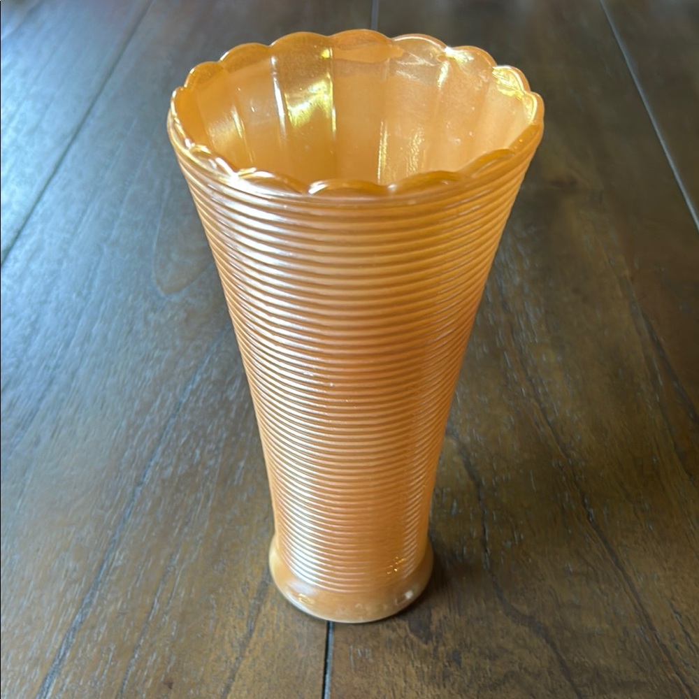 Vintage Marigold Milk Glass Carnival Lustrewear Ribbed Vase
